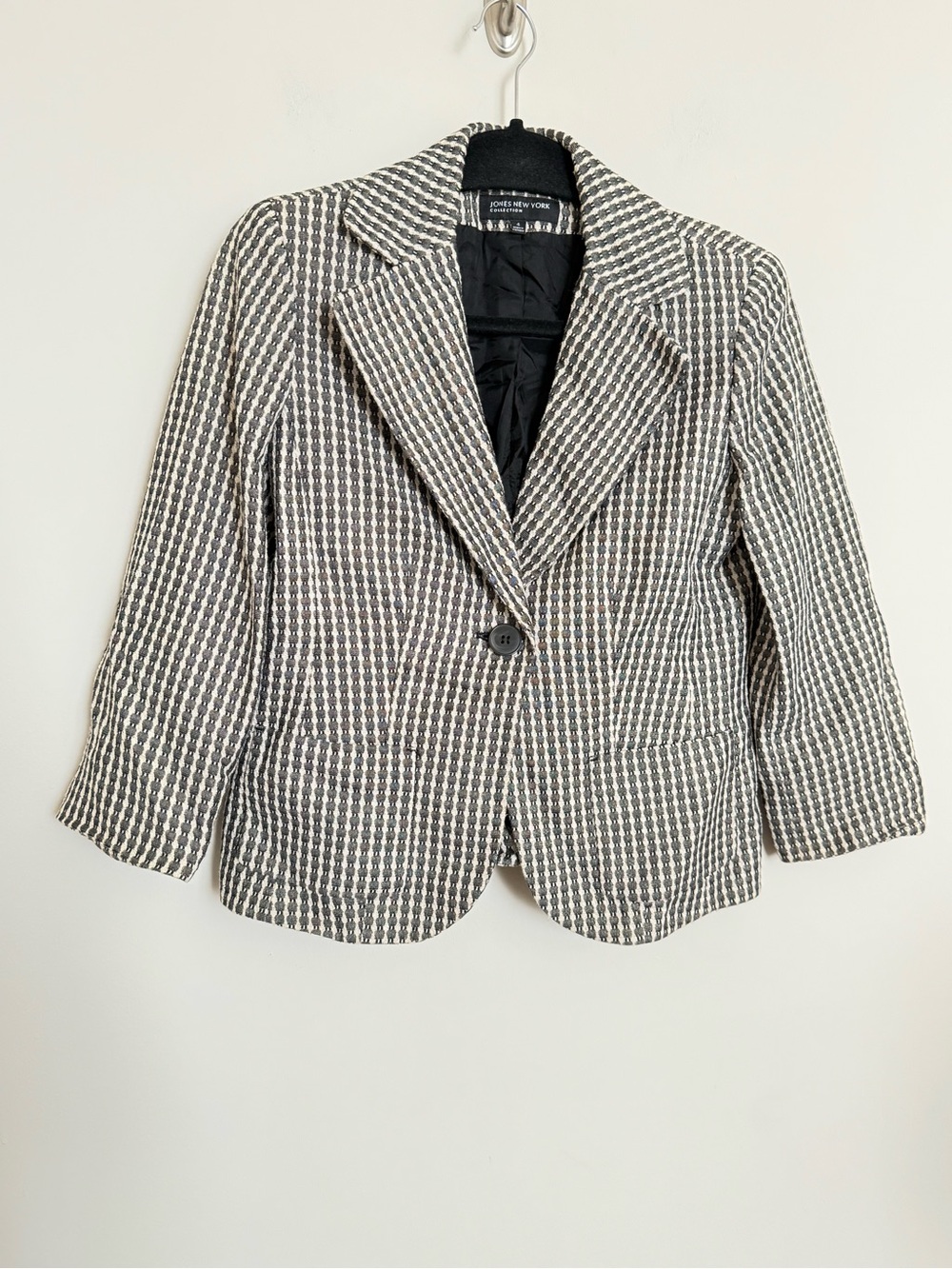 Jones New York Textured Career Blazer Jacket Black Cream Size 4 Chic